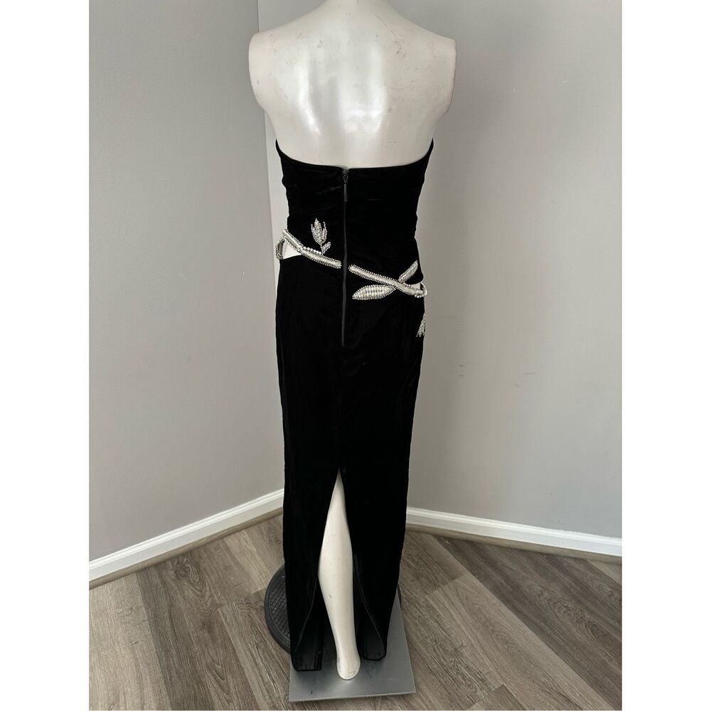 Strapless Black Maxi Dress with Embellished Waist - Picture 9 of 13